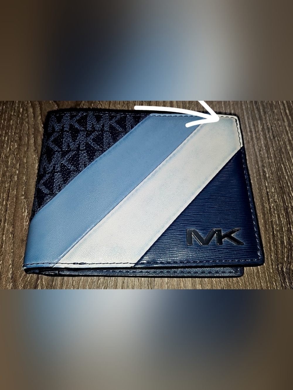 Authentic Michael Kors Pale Blue Rivington Striped Logo Billfold Wallet
